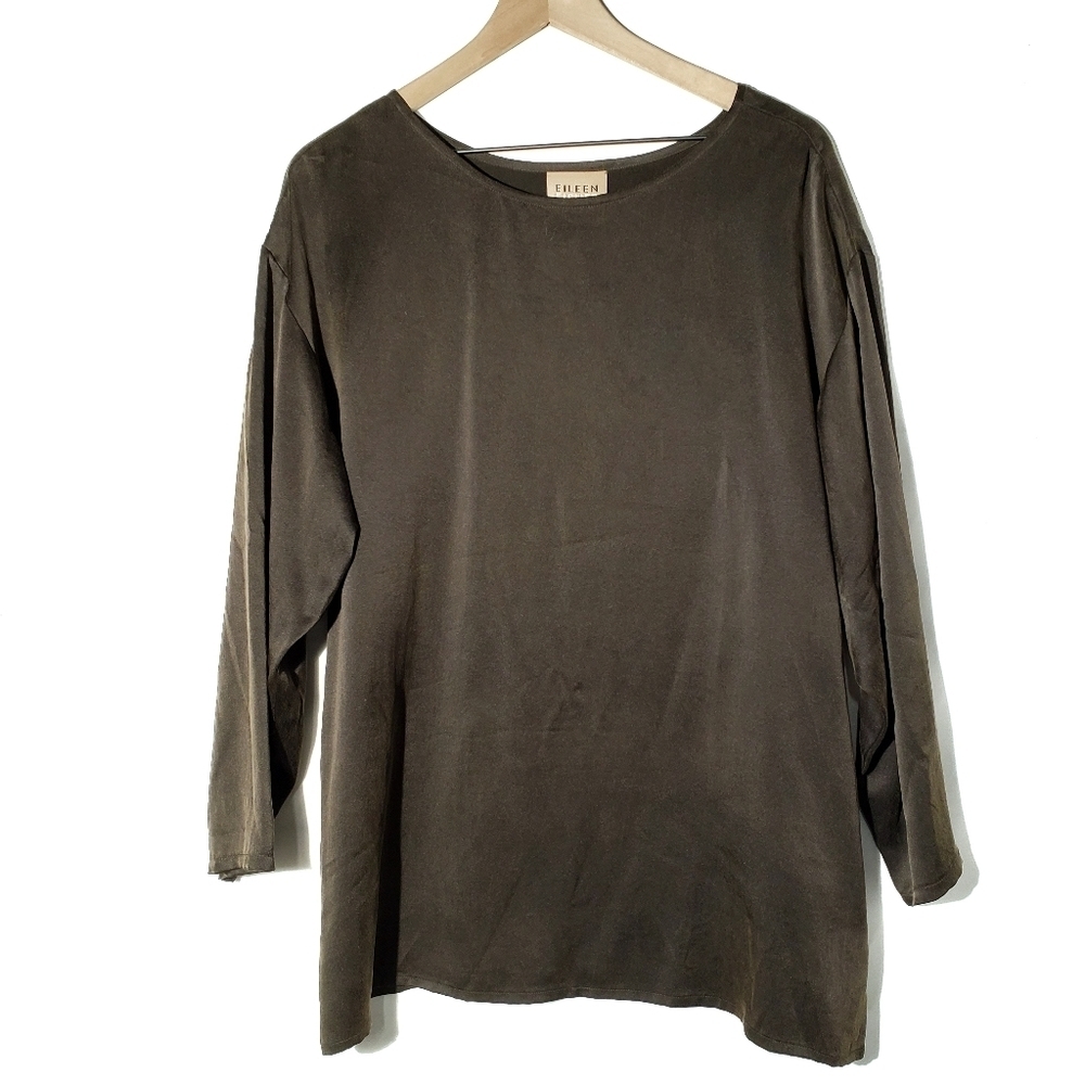 Vintage Eileen Fisher Silk Scoop Neck Top Tunic‎ Blouse M Brown